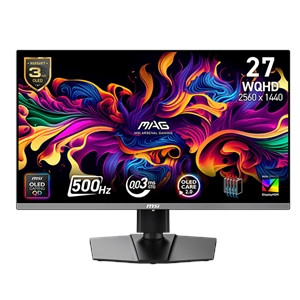 MSI MAG 272QP QD-OLED X50 26.5-inch 2560 x 1440 (WQHD) Gaming Monitor, 500Hz, AMD Adaptive-Sync, HDR Ready, HDMI, VGA Port, VESA Mountable, Black
