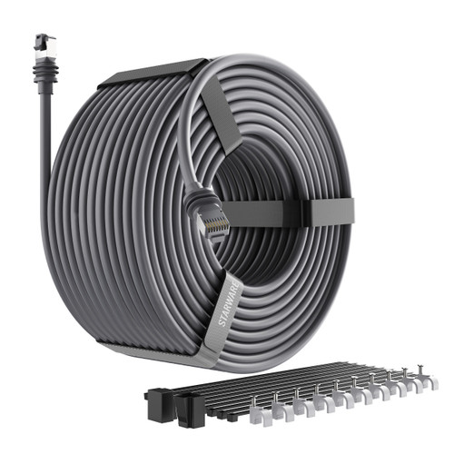 STARWARE Starlink Gen 3 Cable, 45M/147FT Replacement Generation 3 Cable for Standard V3 Kit and Accessories, Waterproof Outdoor Starlink Ethernet Cable with Retainer, Gray