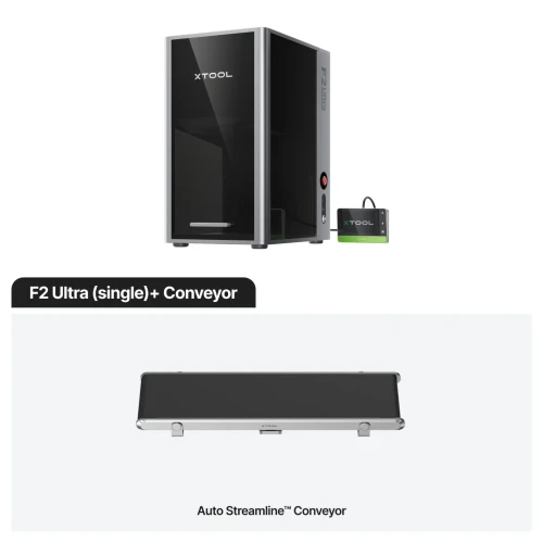 xTool F2 Ultra 60W MOPA Fiber Laser Engraver with an Auto Streamline™ Conveyor Bundle