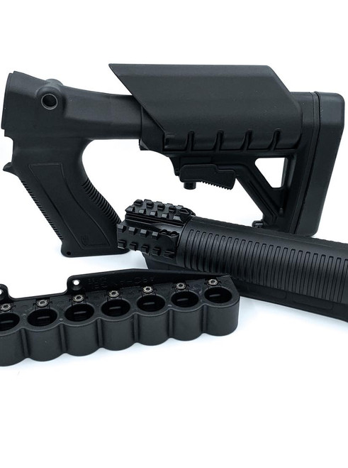 Archangel® 20 Gauge Tactical Pistol Grip Stock for Remington® Model 870™ includes 6 Position Adjustable Buttstock with Recoil Pad, Tri-Rail Forend and (7) Rd Shell Carrier- Black Polymer Archangel® 20 Gauge Tactical Pistol Grip Stock for Remington® Model 870™ includes 6 Position Adjustable Buttstock with Recoil Pad, Tri-Rail Forend and (7) Rd Shell Carrier- Black Polymer