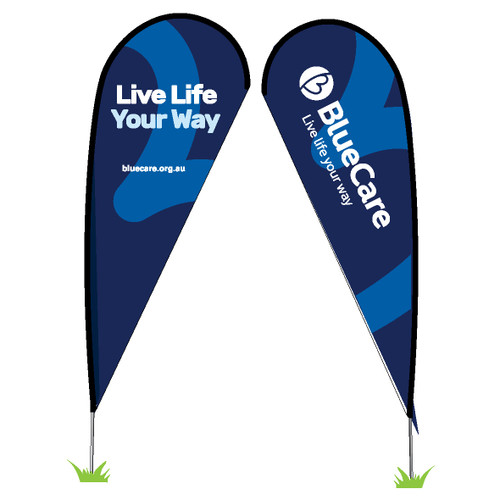 FOR PURCHASE  - ONE BlueCare Single Double Sided  Teardrop Banners with 7kg Base Plate