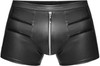 NOIR HANDMADE,  Men's Faux Leather Shorts with Zip and Decorative Stitching, Black