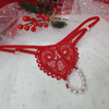 Heart embroidery pearly thong. Size S/M. 