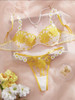 Lingerie set with camomile flower embroidery in fine net. Size M/L X/L
