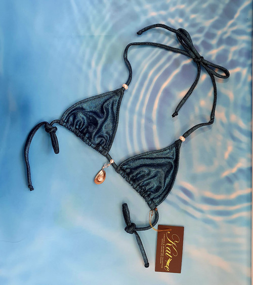 Shimmery shades of the sea soft cup triangle bikini top with beautiful beads and real shell pearly pendant. Size S. 