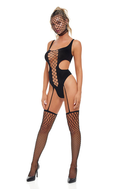 Sin N Chill Bodystocking with Mask Black, Os