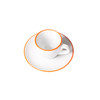 overhead view of ancap verona espresso cup in saucer with orange colored rim
