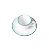 overhead view of ancap teal espresso cup and saucer in the painted-rim series