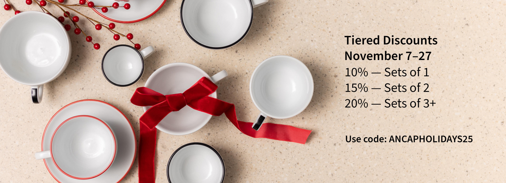 Ancap Verona rimmed cups wrapped in red bows