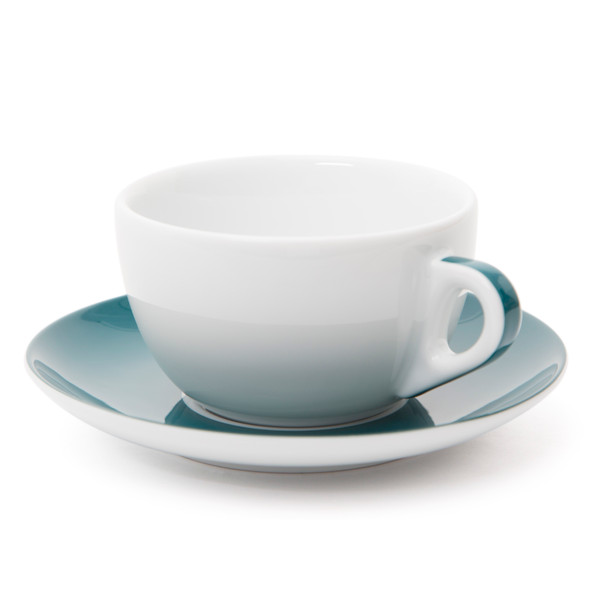Verona Teal Striped Latte Cup and Saucer - 11.8oz - Set of 6
