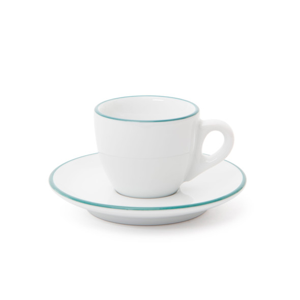 Verona Teal Rimmed Espresso Cup and Saucer - 2.5oz - Set of 6