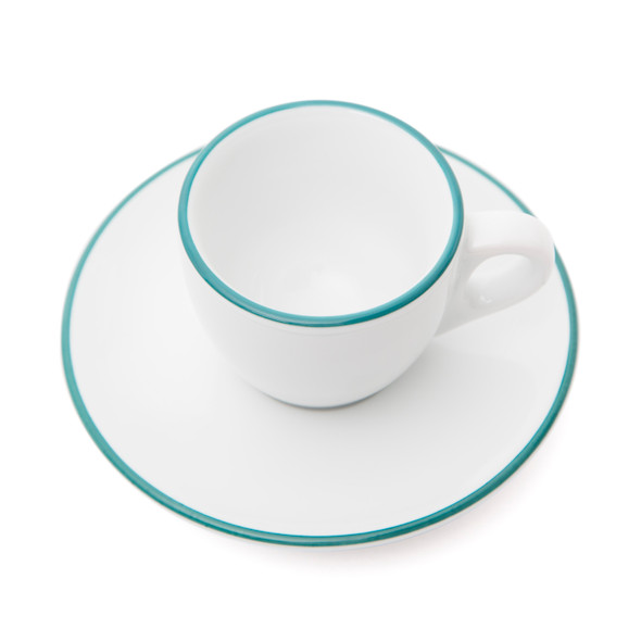 Verona Teal Rimmed Espresso Cup and Saucer - 2.5oz - Set of 6