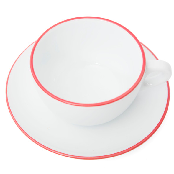 Verona Red Rimmed Latte Cup and Saucer - 11.8oz - Set of 6
