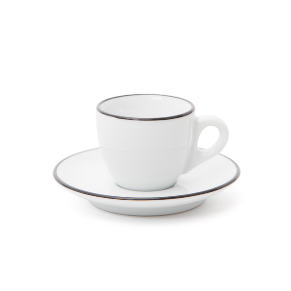 Verona Black Rimmed Espresso Cup and Saucer - 2.5oz - Set of 6