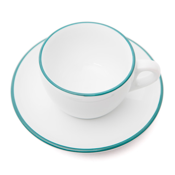 Verona Teal Rimmed Cappuccino Cup and Saucer - 6.1oz - Set of 6