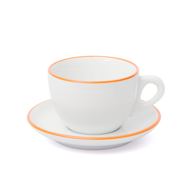 Verona Orange Rimmed Large Cappuccino Cup and Saucer - 8.8oz - Set of 6