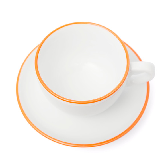 Verona Orange Rimmed Large Cappuccino Cup and Saucer - 8.8oz - Set of 6