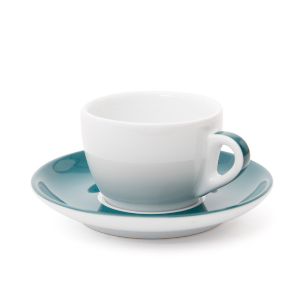 Verona Teal Striped Competition Cappuccino Cup and Saucer - 5.1oz - Set of 6