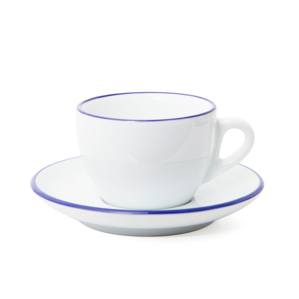 Verona Blue Rimmed Cappuccino Cup and Saucer - 6.1oz - Set of 6