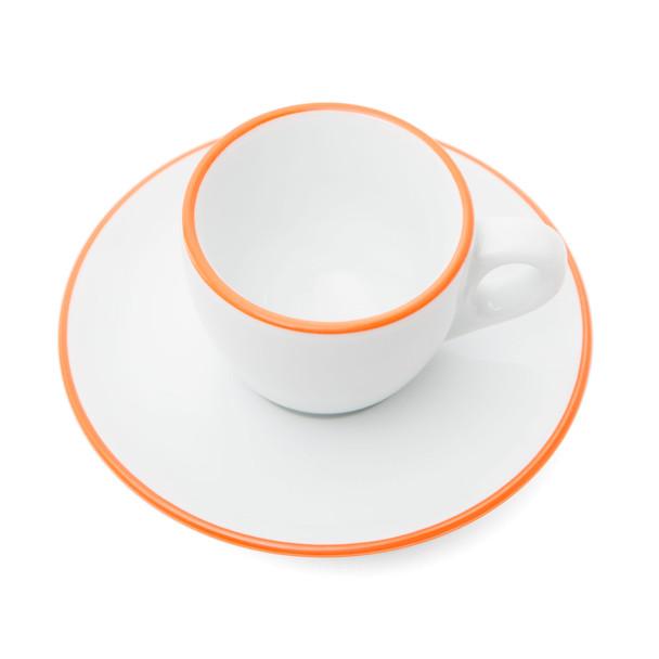 Verona Orange Rimmed Espresso Cup and Saucer - 2.5oz - Set of 6