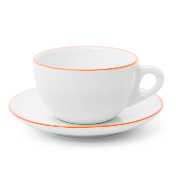 Verona Orange Rimmed Latte Cup and Saucer - 11.8oz - Set of 6