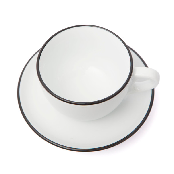 Verona Black Rimmed Large Cappuccino Cup and Saucer - 8.8oz - Set of 6