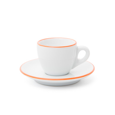Verona Orange Rimmed Espresso Cup and Saucer - 2.5 oz, Set of 6 | Ancap