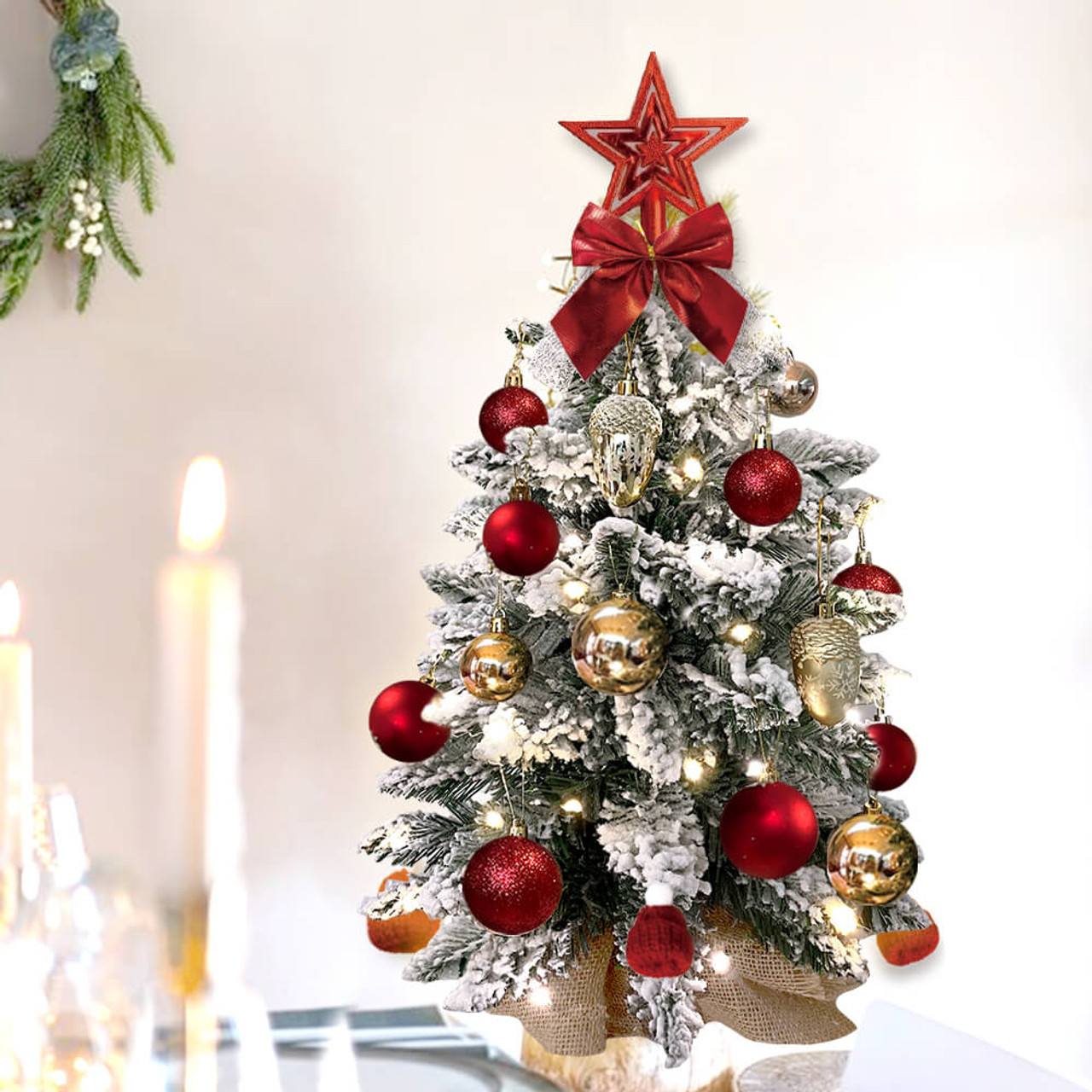 Red 2ft Mini Christmas Tree With Light Artificial Small Tabletop Christmas  Decor - Shopzinia