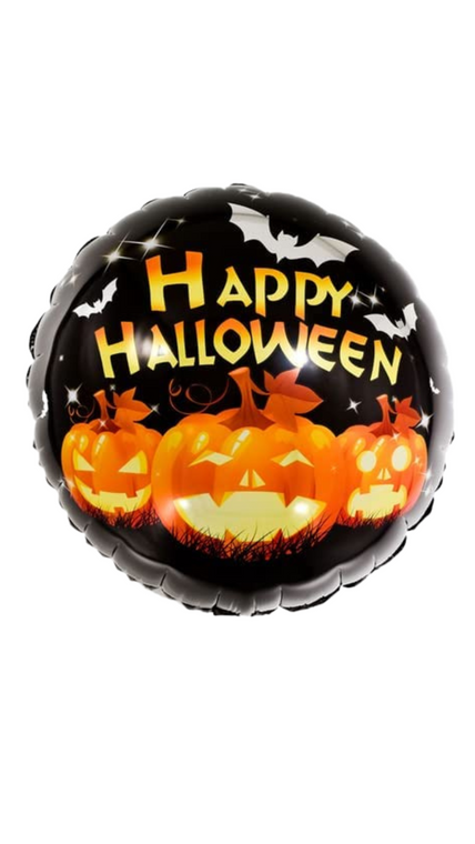 Happy Halloween Balloons Inflatable Round Aluminum Foil Balloons with Pumpkins and Bats