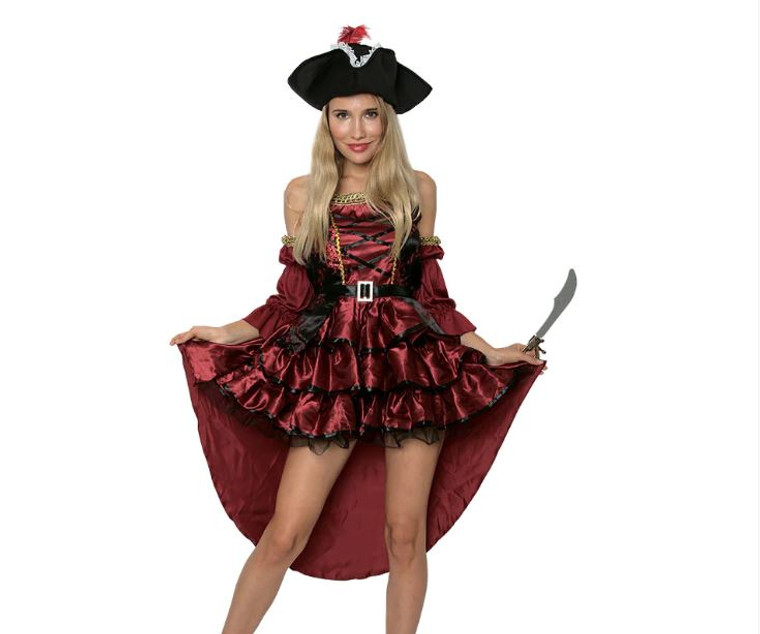 Pirate Ladies Halloween Costume Dress Fiery Red Lady Pirate/ Buccaneer Adult Halloween Costume