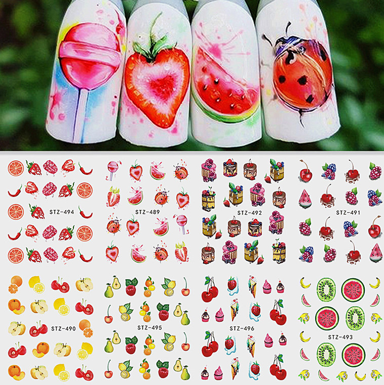 Strawberry Summer Fruit Drinking Stickers For Nails Manicure Nail Art Water