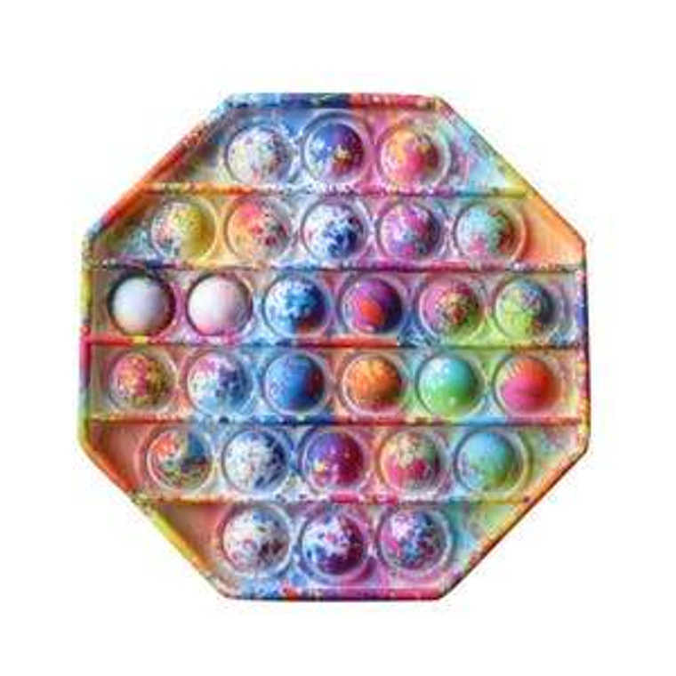 Push Pop Bubble Fidget Sensory Silicone Toy - Octagon Shape Tie Dye Multi Color