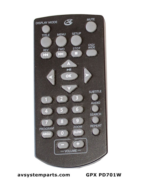 GPX PD70W Remote Control