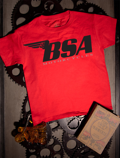 BSA Motorcycles Kids Tee on Red BSA Motorcycles Kids Tee on Red