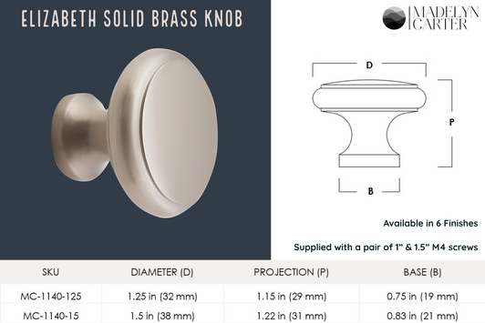 Elizabeth Solid Brass Cabinet Knob with Base