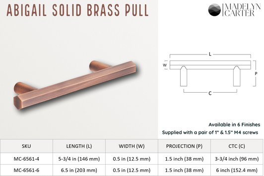 Abigail Solid Brass Drawer Pull