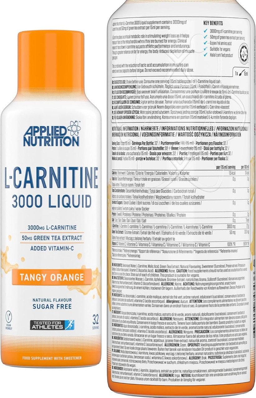 green tea extract l carnitine Applied Nutrition L-Carnitine 3000mg Liquid | Green Tea Extract & Vitamin C  | Vegan Halal Certified