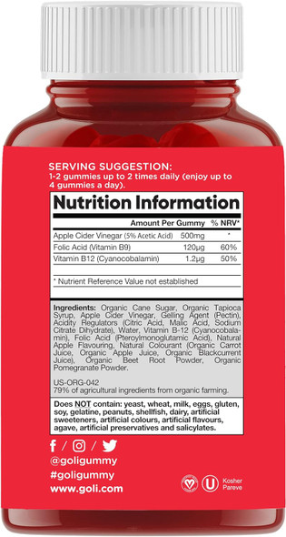 GOLI NUTRITION APPLE CIDER VINEGAR 60 GUMMIES Ingredients
