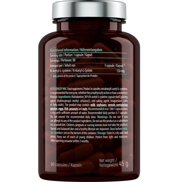 ESSENSEY NAC 90 caps 150 MG Ingredients Panel