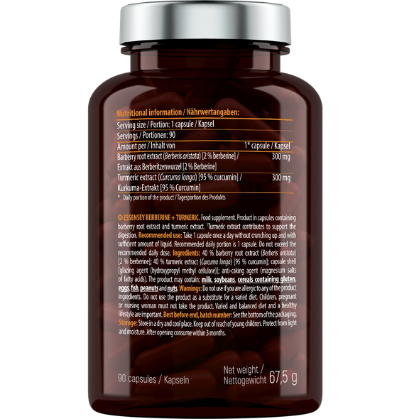 ESSENSEY BERBERINE + TURMERIC 90 Caps Ingredients Panel
