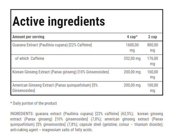 TREC ENDURANCE HERBAL ENERGY 90 Caps Ingredients Panel