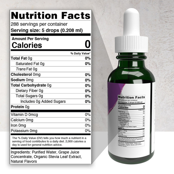 SweetLeaf Sweet Drops Grape 288 Servings (2oz.) Ingredients Panel