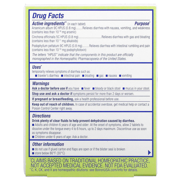 Boiron DIARALIA 60 TABLETS (DIARRHEA RELIEF) Ingredients Panel