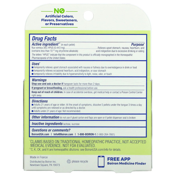 Boiron Nux Vomica 30C 3 x 80 Pellets Digestive Relief Ingredients Panel