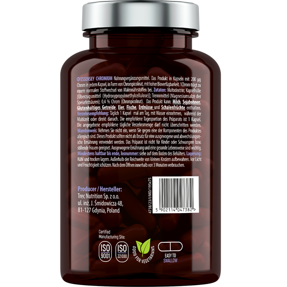 ESSENSEY Chromium 120 Veggie Caps Ingredients Panel