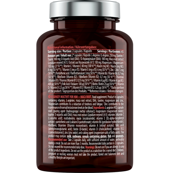 ESSENSEY Multivit for HIM + Maca Root 90 Caps Ingredients Panel