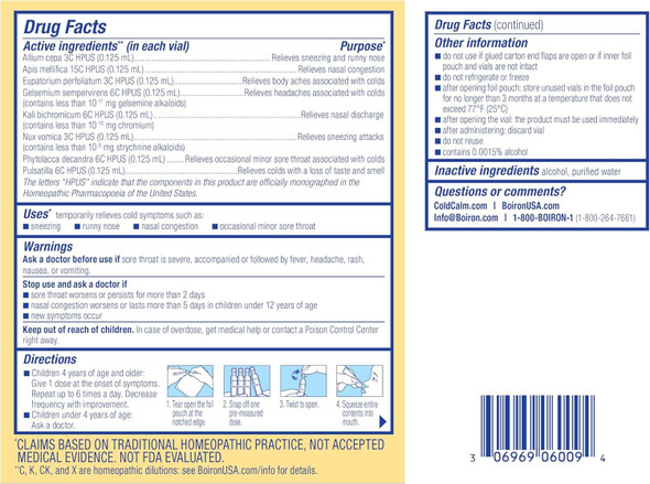 Boiron COLDCALM KIDS 30 Liquid Doses Ingredients Panel