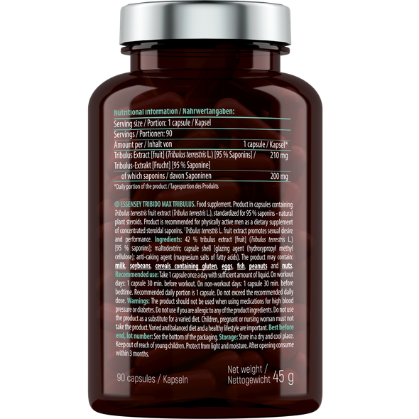 ESSENSEY TRIBIDO MAX TRIBULUS 90 Caps Ingredients Panel