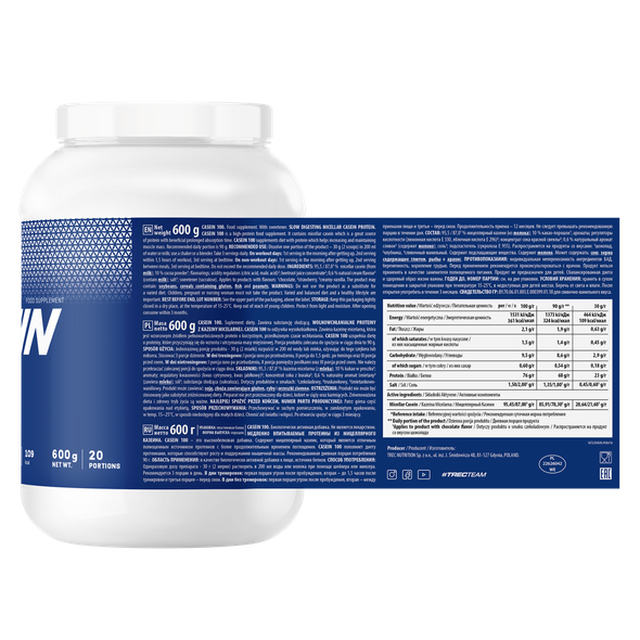 Trec Nutrition CASEIN 100 1800g Jar Ingredients Panel
