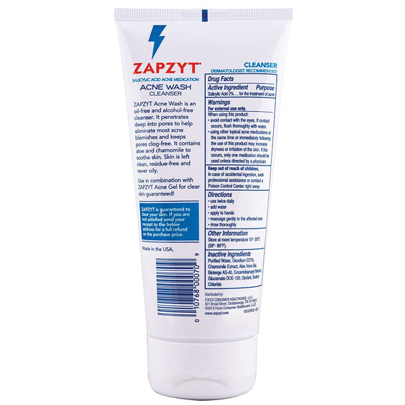 ZAPZYT Acne Wash Treatment For Face & Body - 6.25 OZ Ingredients Panel